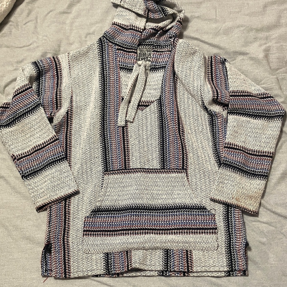 Senor Lopez Striped Brown Blue Black Baja Hoodie Men’s Large Made in Mexico